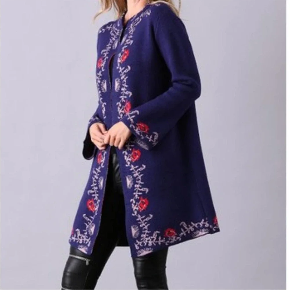 Simply Couture Navy Floral Sweater Jacket - M - Picture 2 of 6